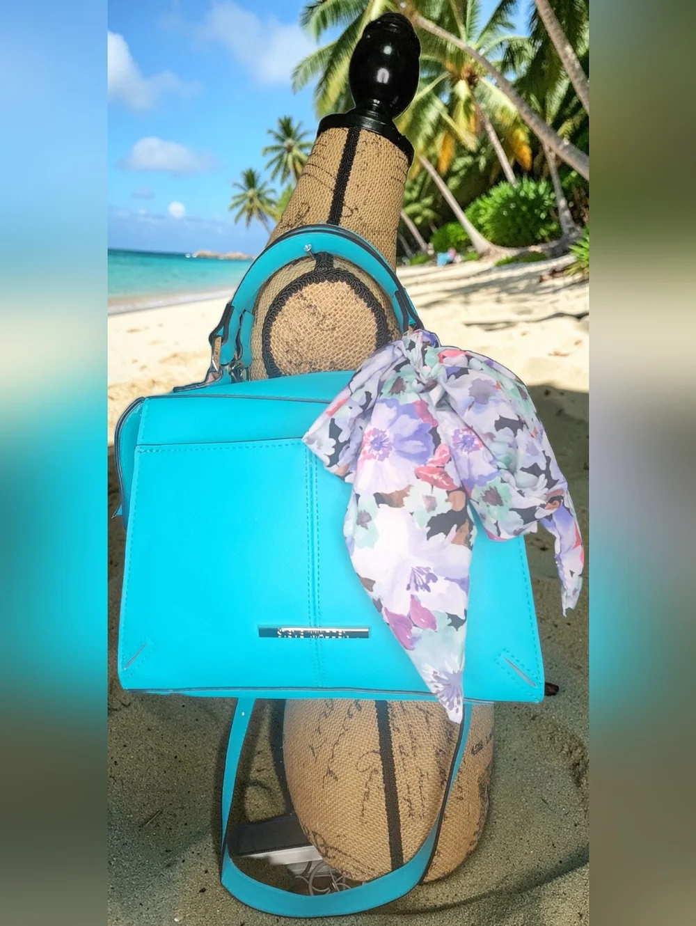 Steve Madden Breese Crossbody Bag In Turquoise Hue With Floral Scarf NWOT - Picture 9 of 16